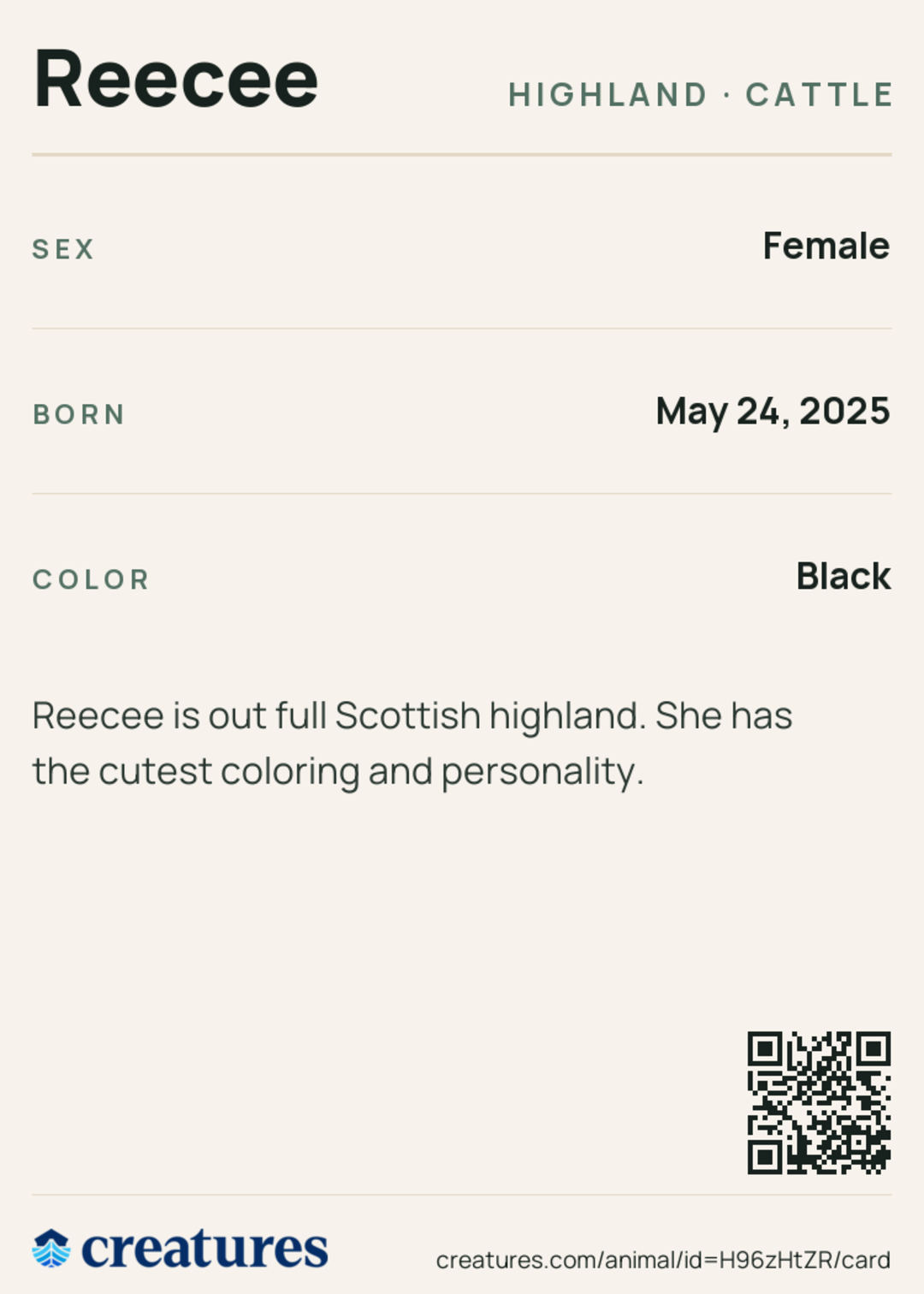 Reecee Creature Card back