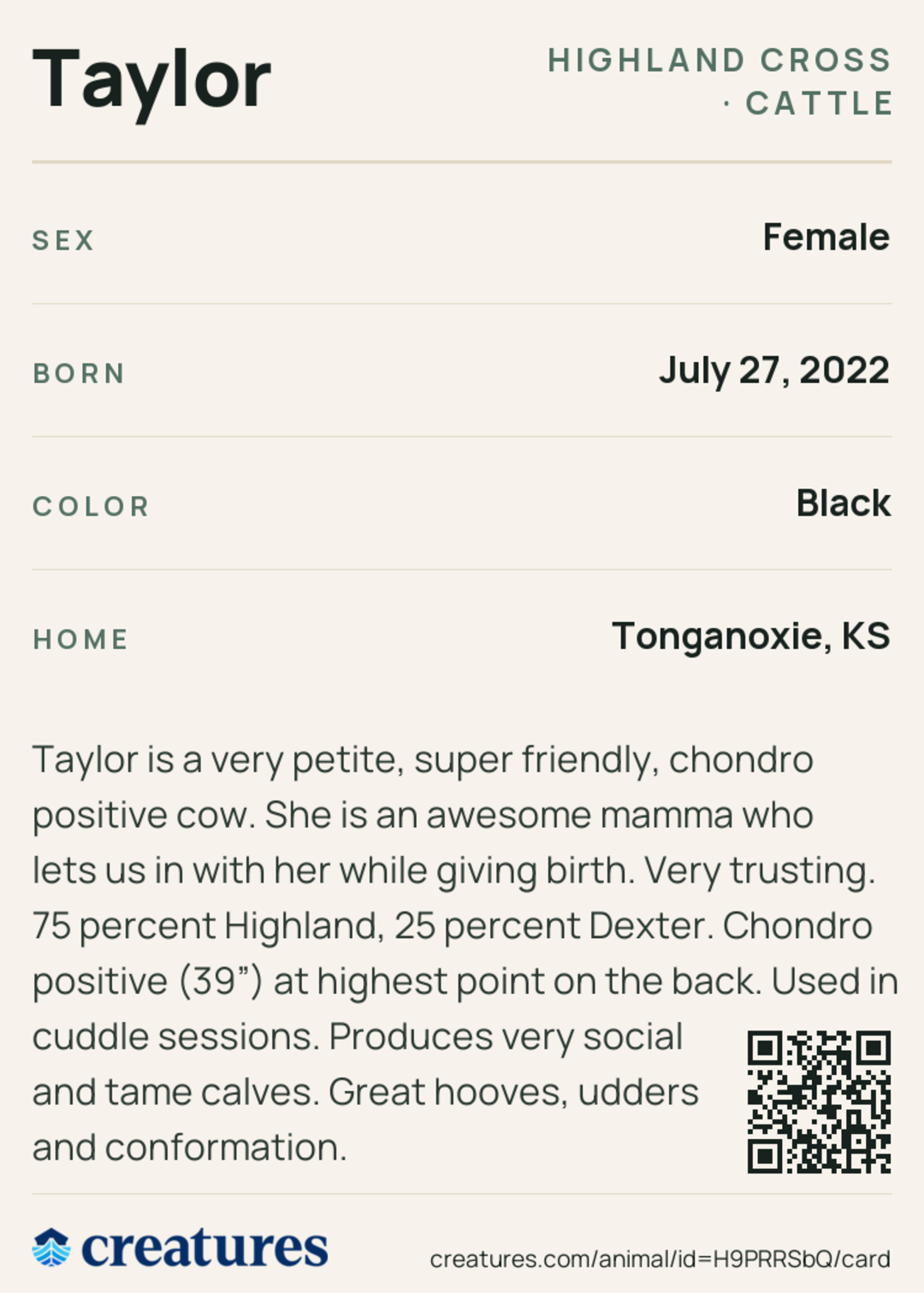 Taylor Creature Card back