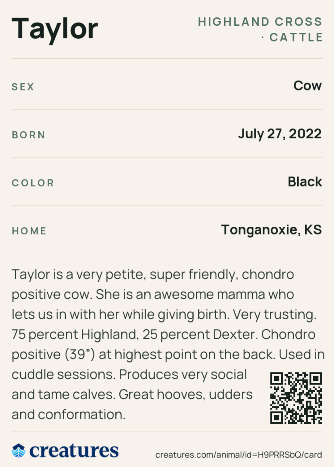Taylor Creature Card back