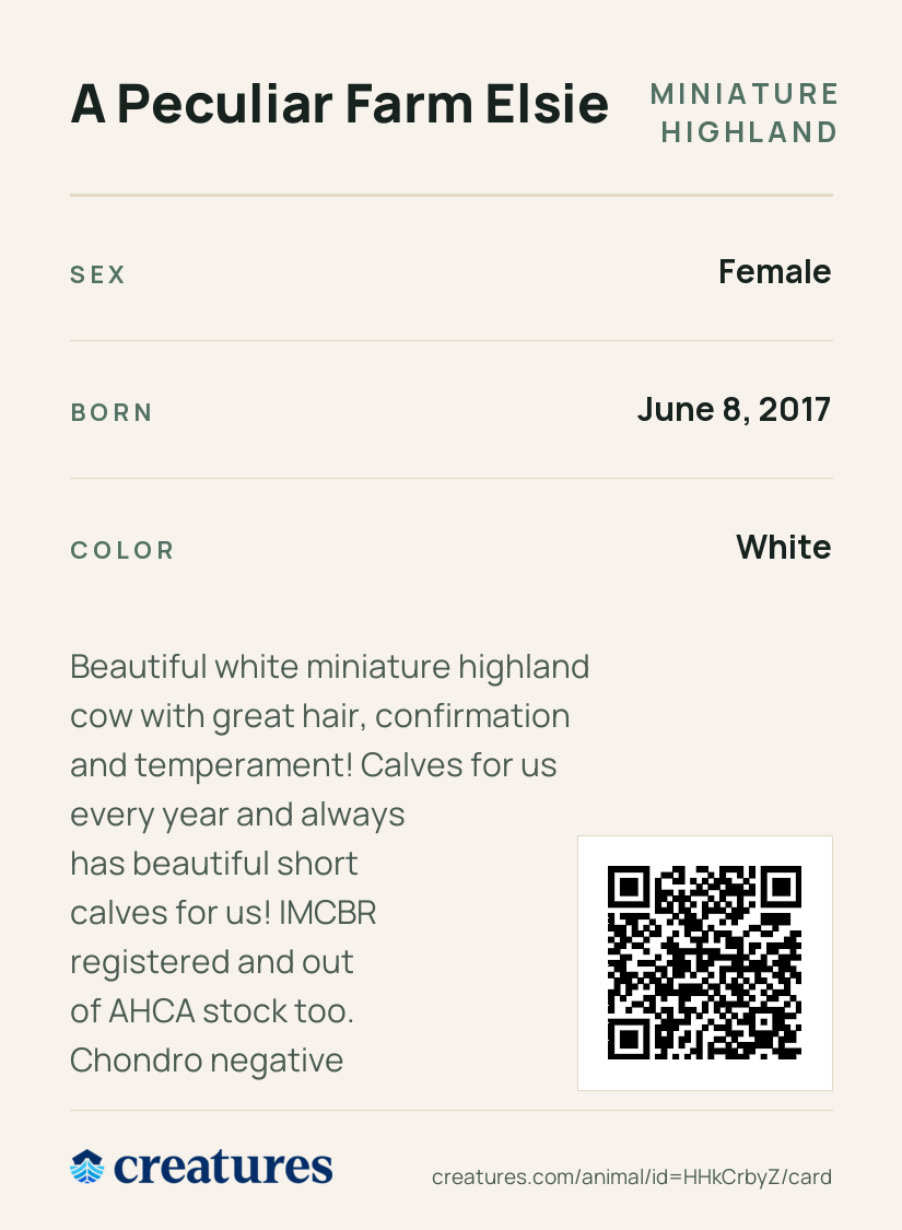 A Peculiar Farm Elsie Creature Card back