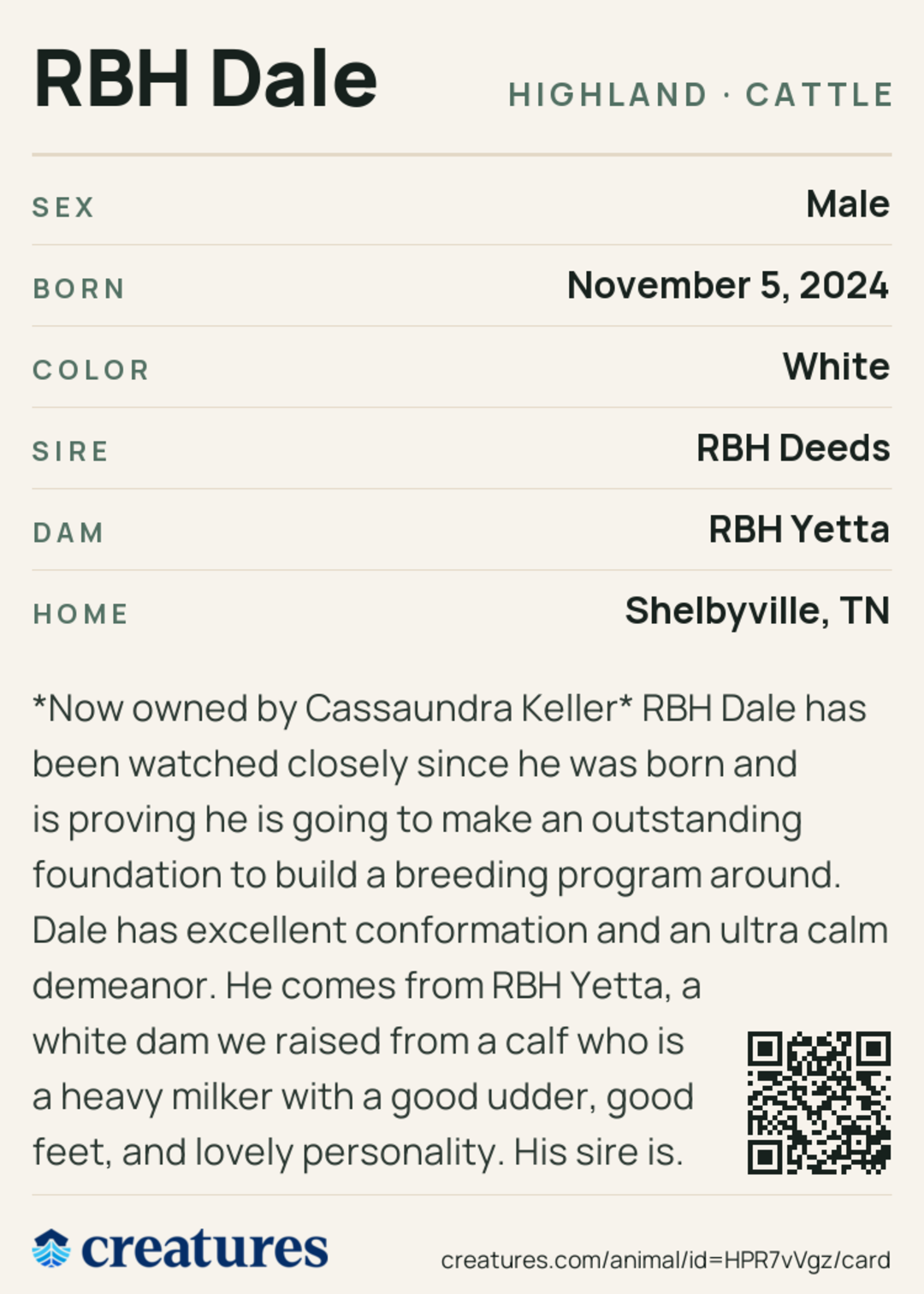 RBH Dale Creature Card back