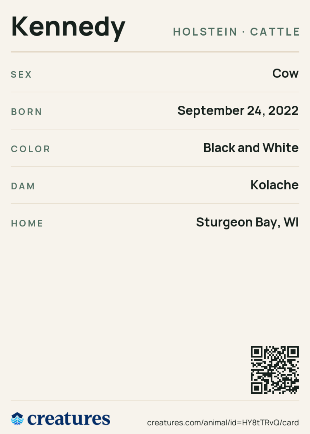 Kennedy Creature Card back