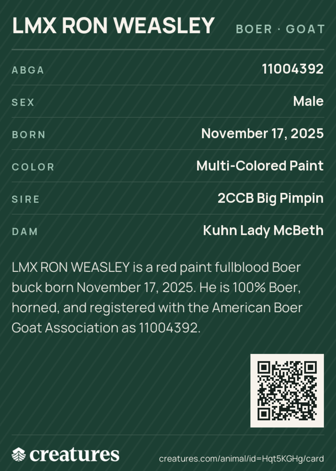 LMX Ron Weasley Creature Card back