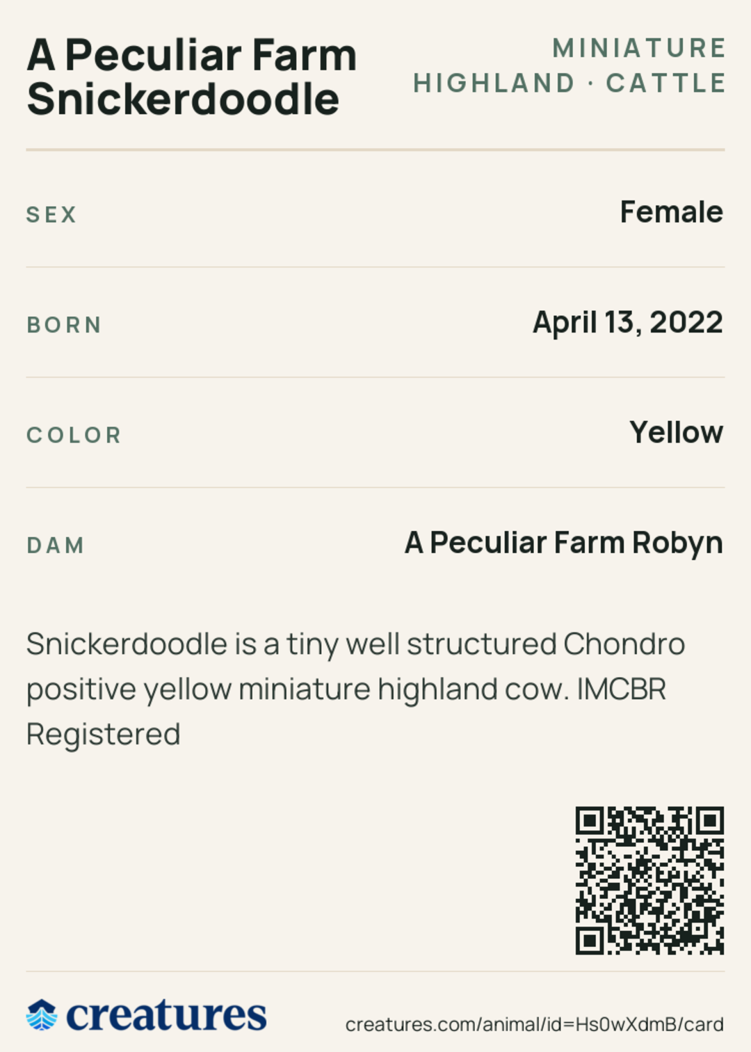 A Peculiar Farm Snickerdoodle Creature Card back