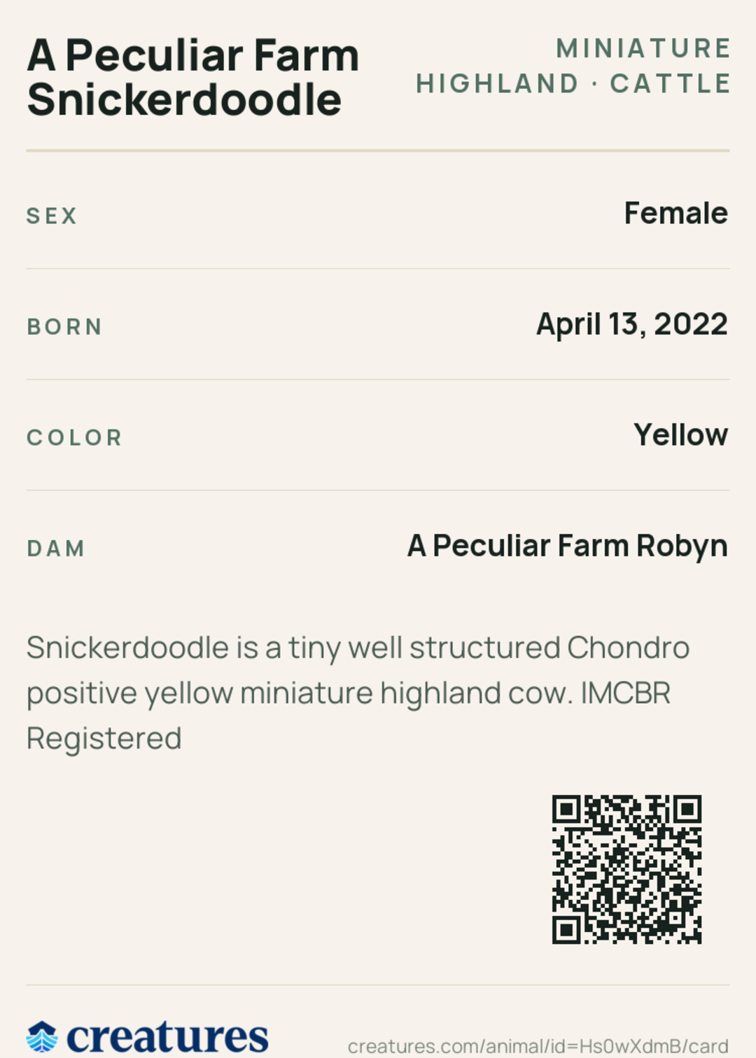 A Peculiar Farm Snickerdoodle Creature Card back