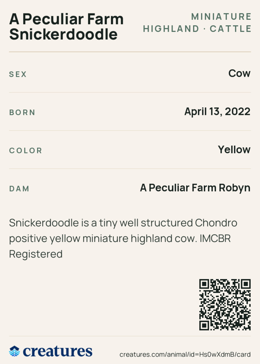 A Peculiar Farm Snickerdoodle Creature Card back
