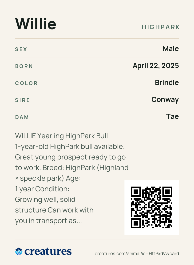 Willie Creature Card back