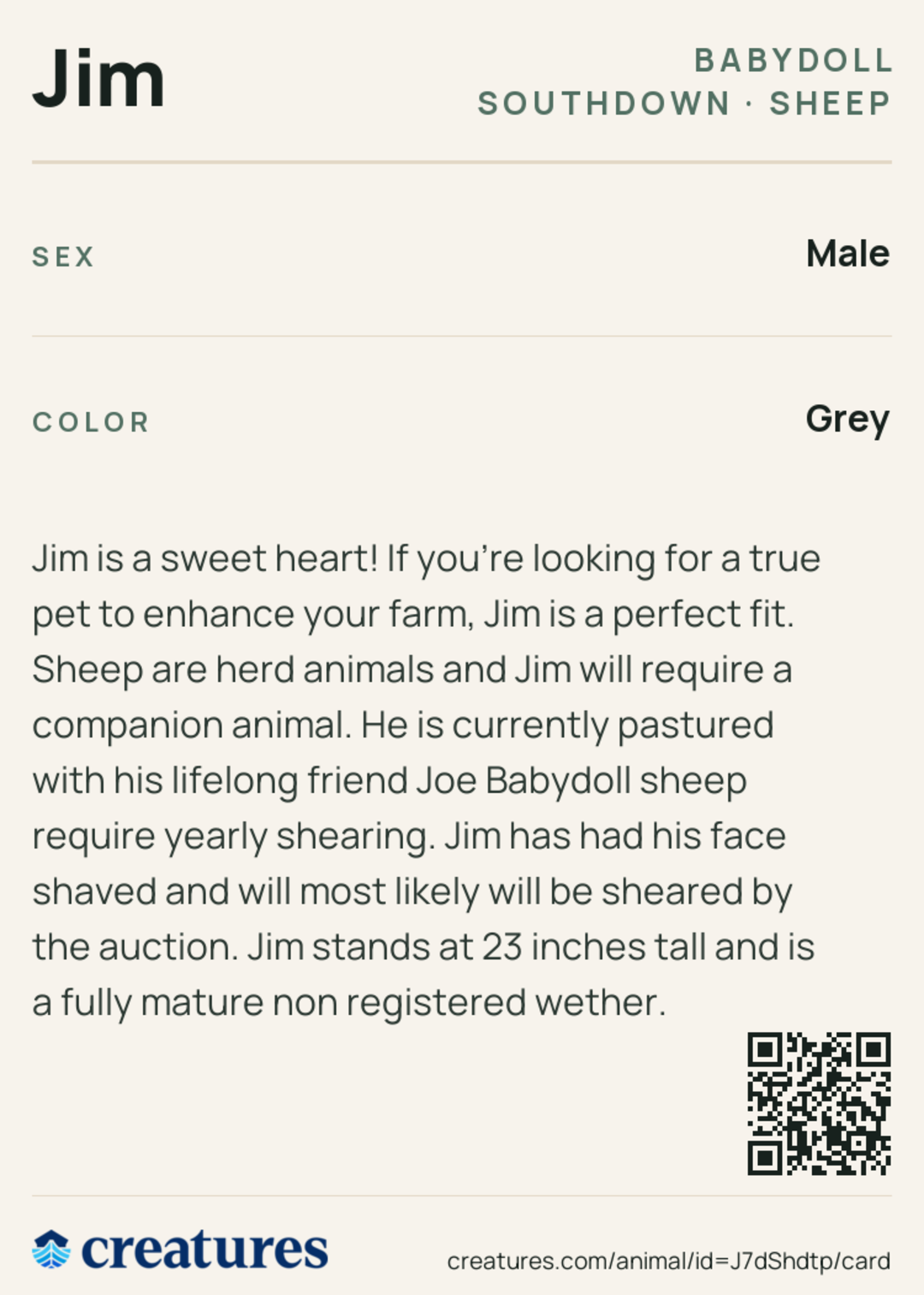 Jim Creature Card back