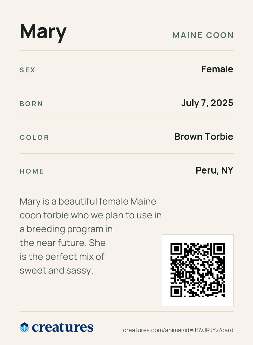 Mary Creature Card back