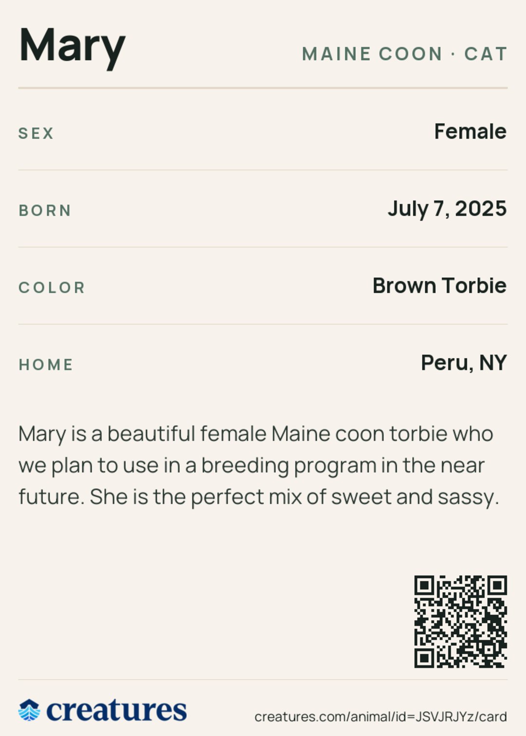 Mary Creature Card back