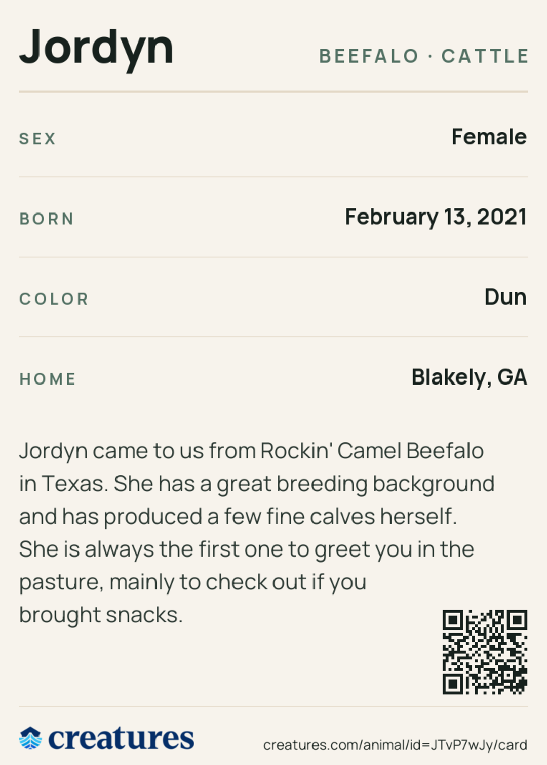 Jordyn Creature Card back