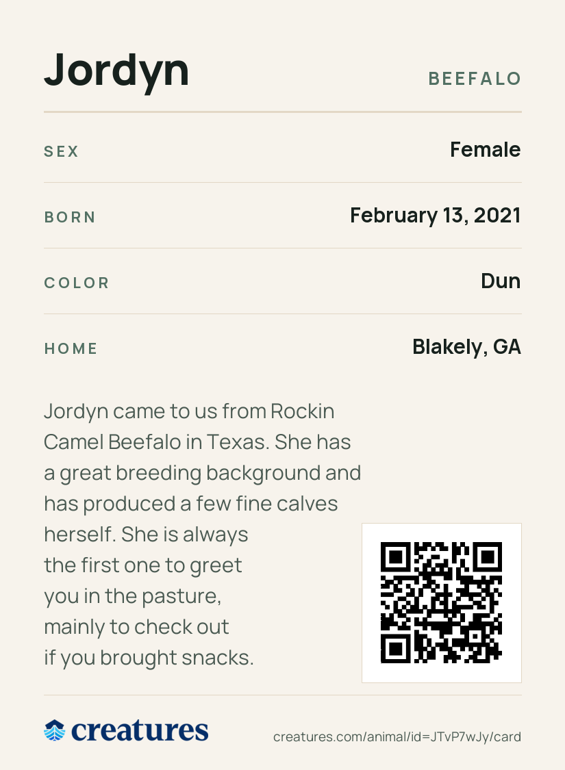 Jordyn Creature Card back