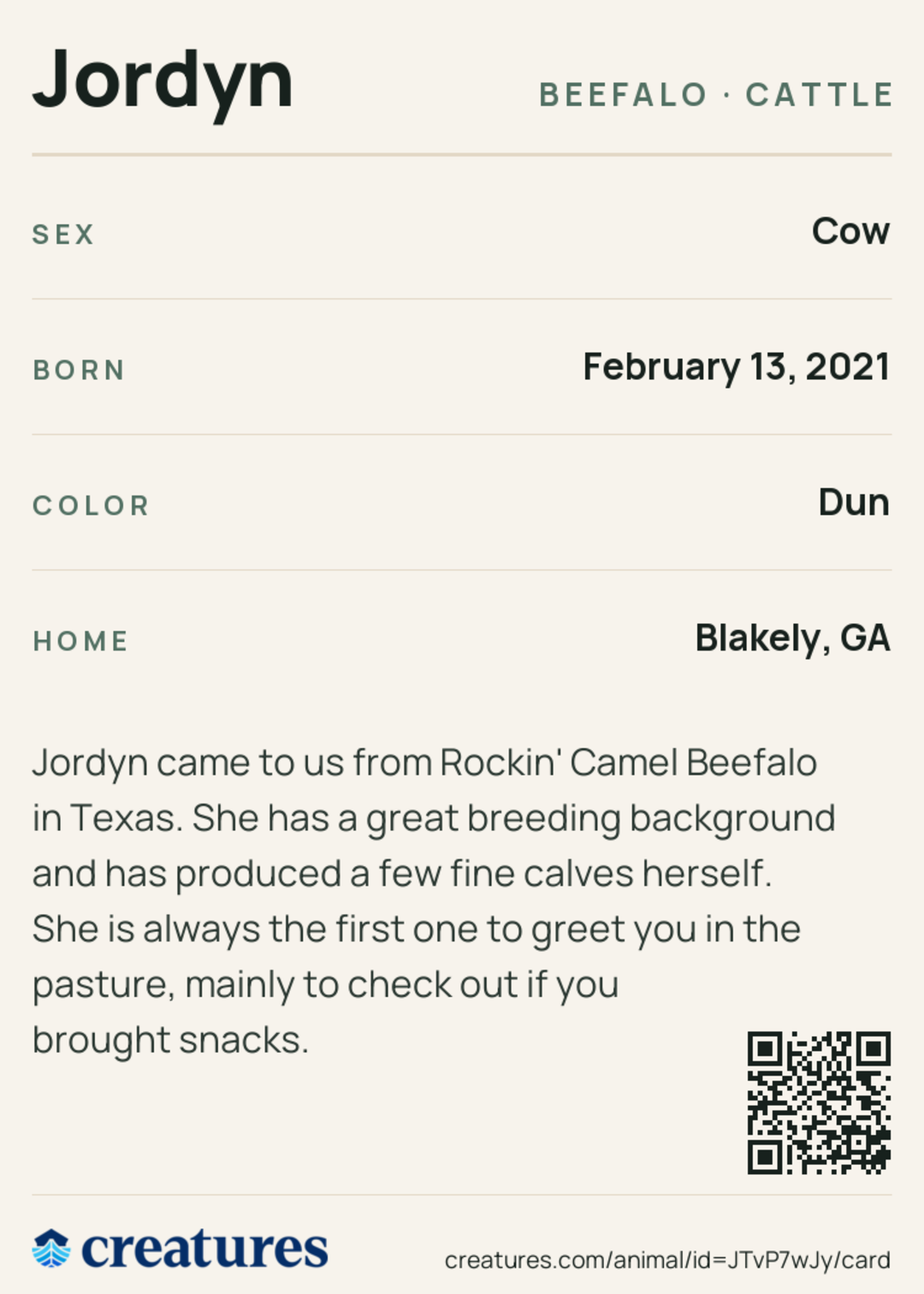 Jordyn Creature Card back