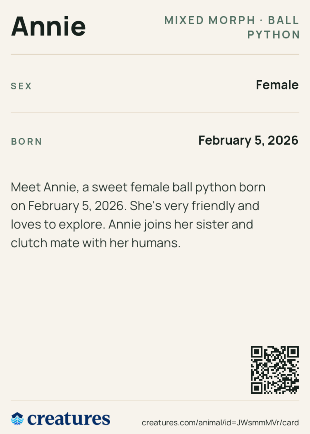 Annie Creature Card back