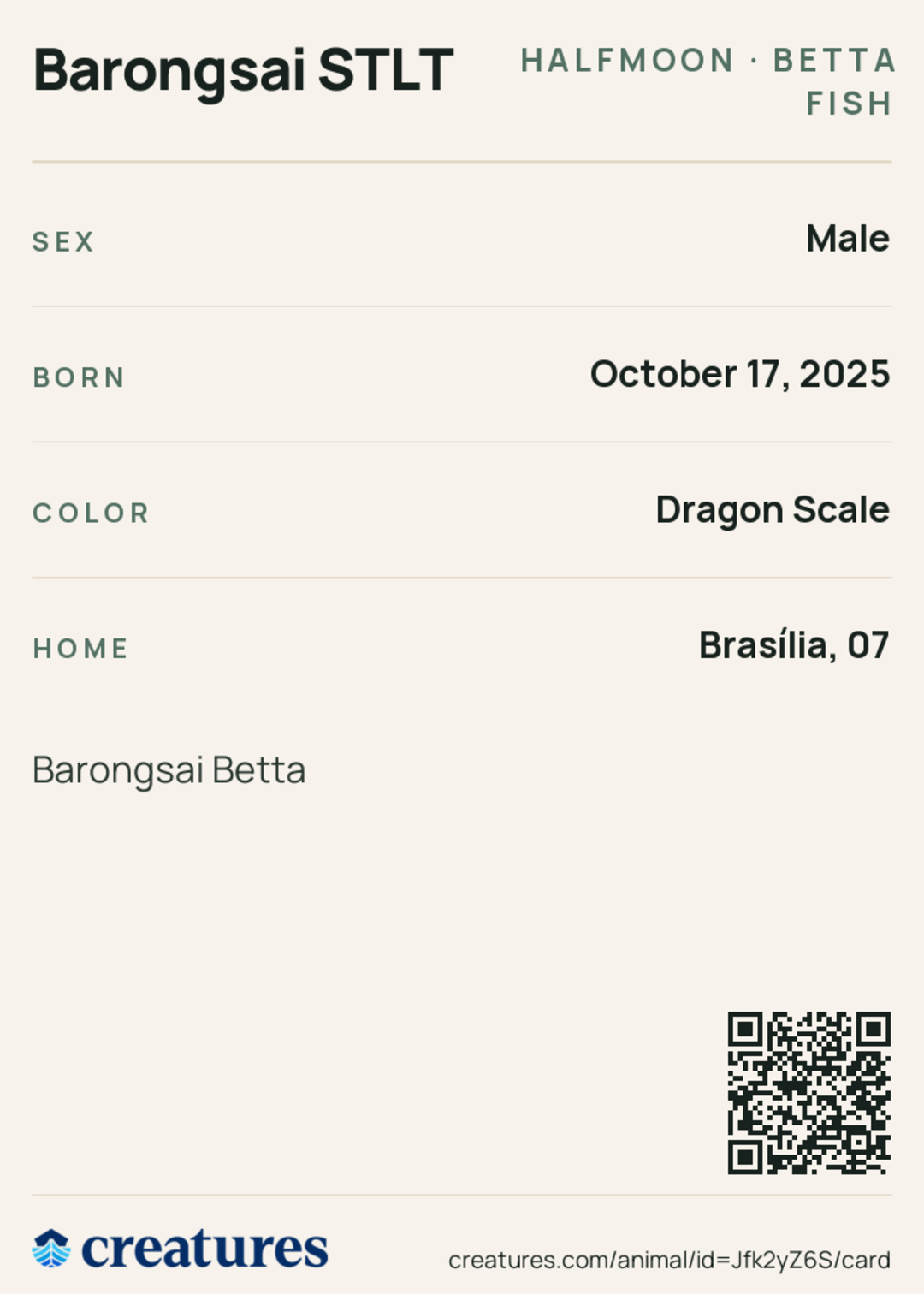 Barongsai STLT Creature Card back
