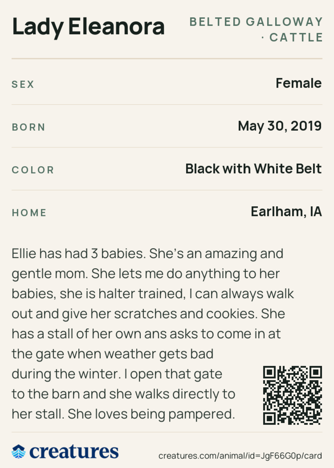 Lady Eleanora Creature Card back