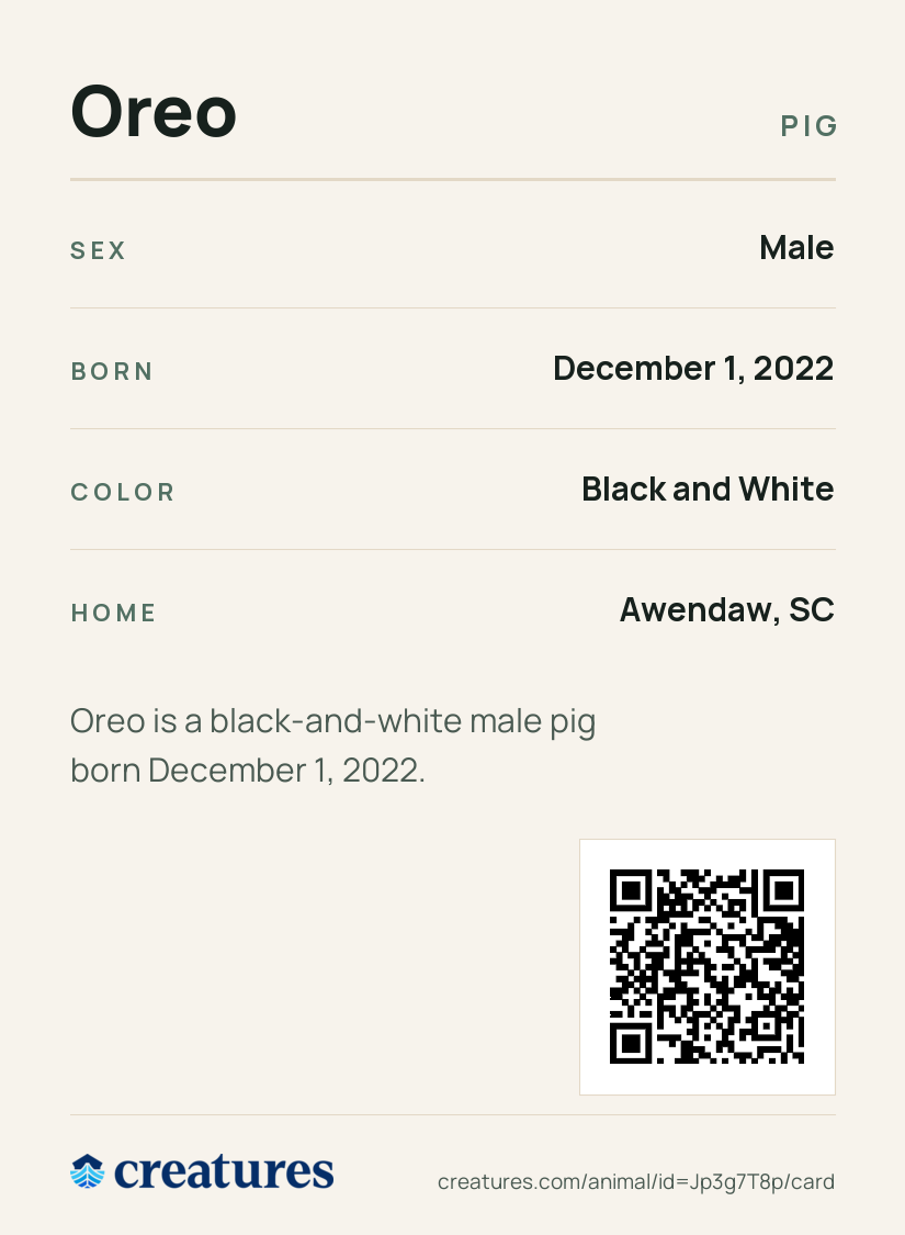 Oreo Creature Card back