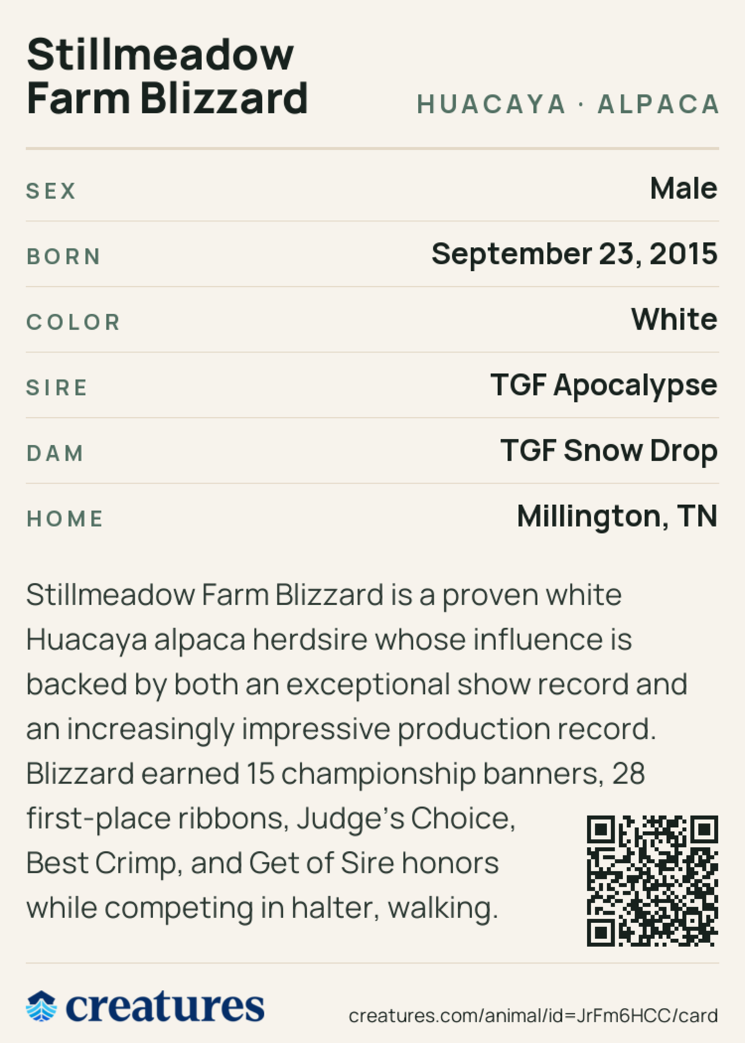 Stillmeadow Farm Blizzard Creature Card back