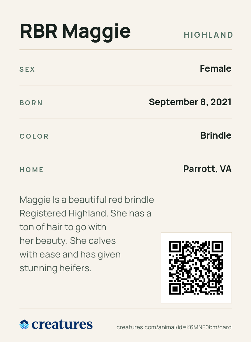 RBR Maggie Creature Card back