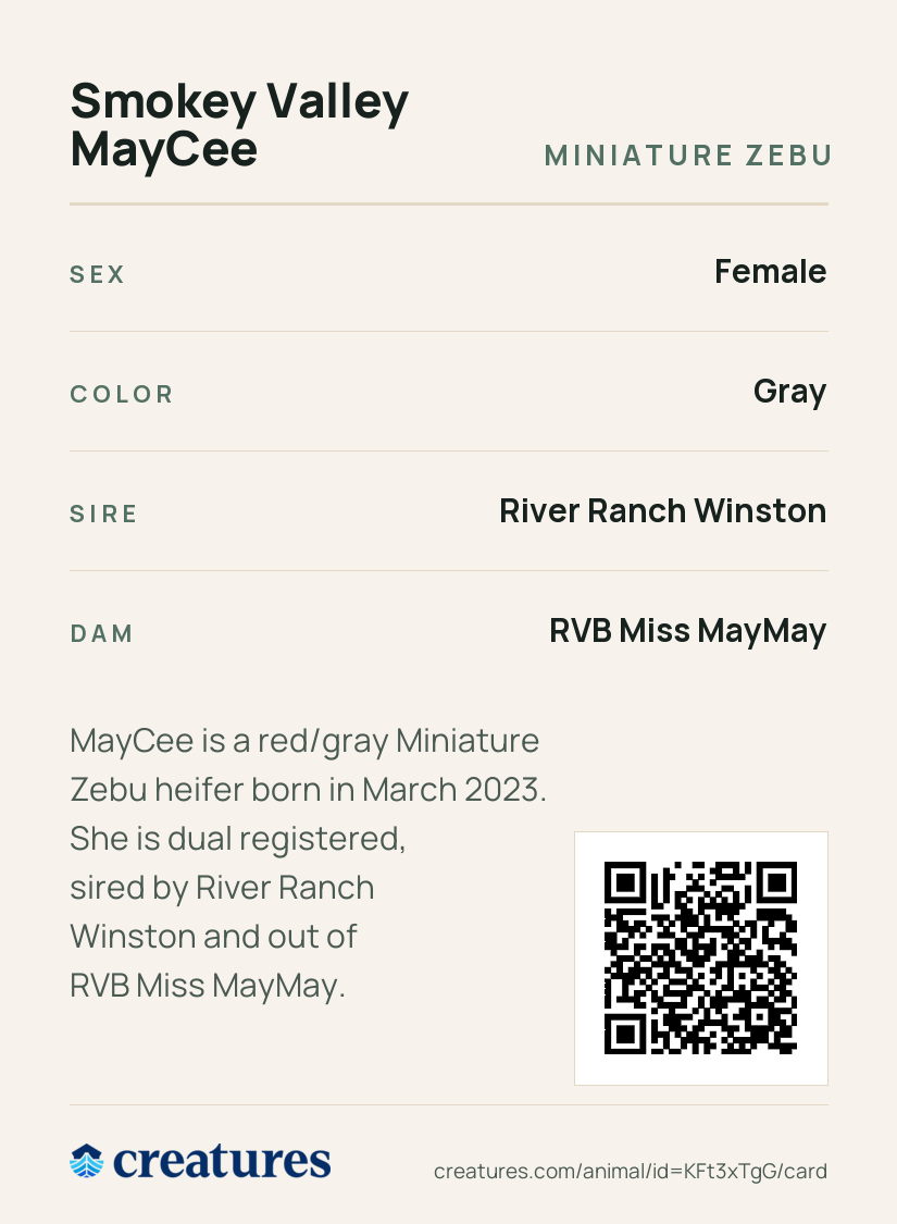 Smokey Valley MayCee Creature Card back