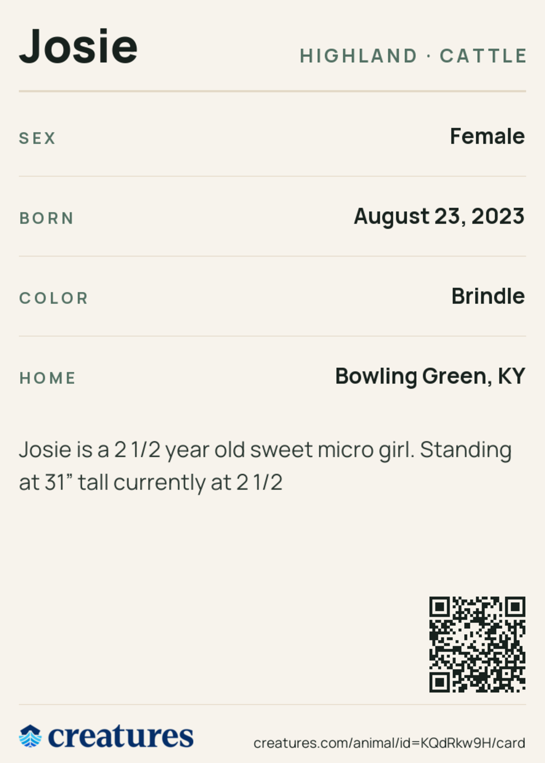 Josie Creature Card back