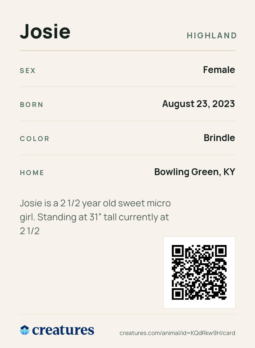 Josie Creature Card back
