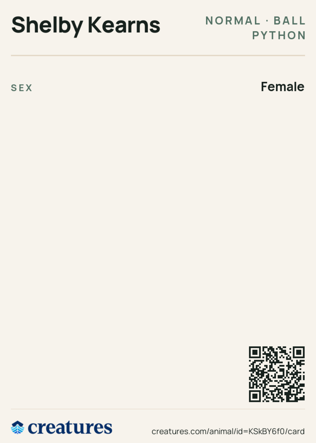 Shelby Kearns Creature Card back