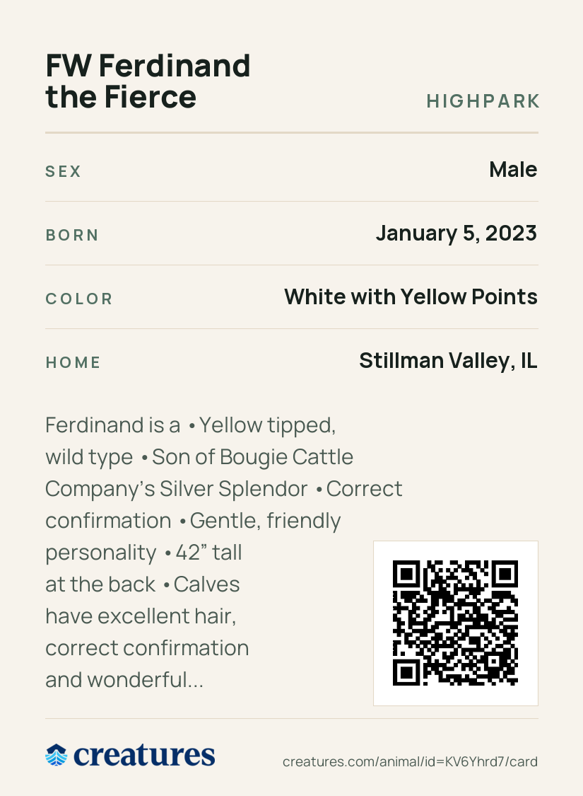 FW Ferdinand the Fierce Creature Card back