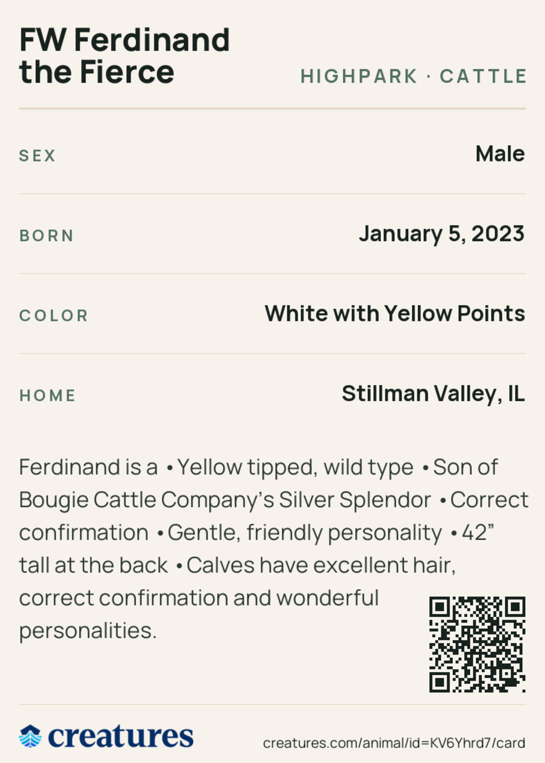 FW Ferdinand the Fierce Creature Card back