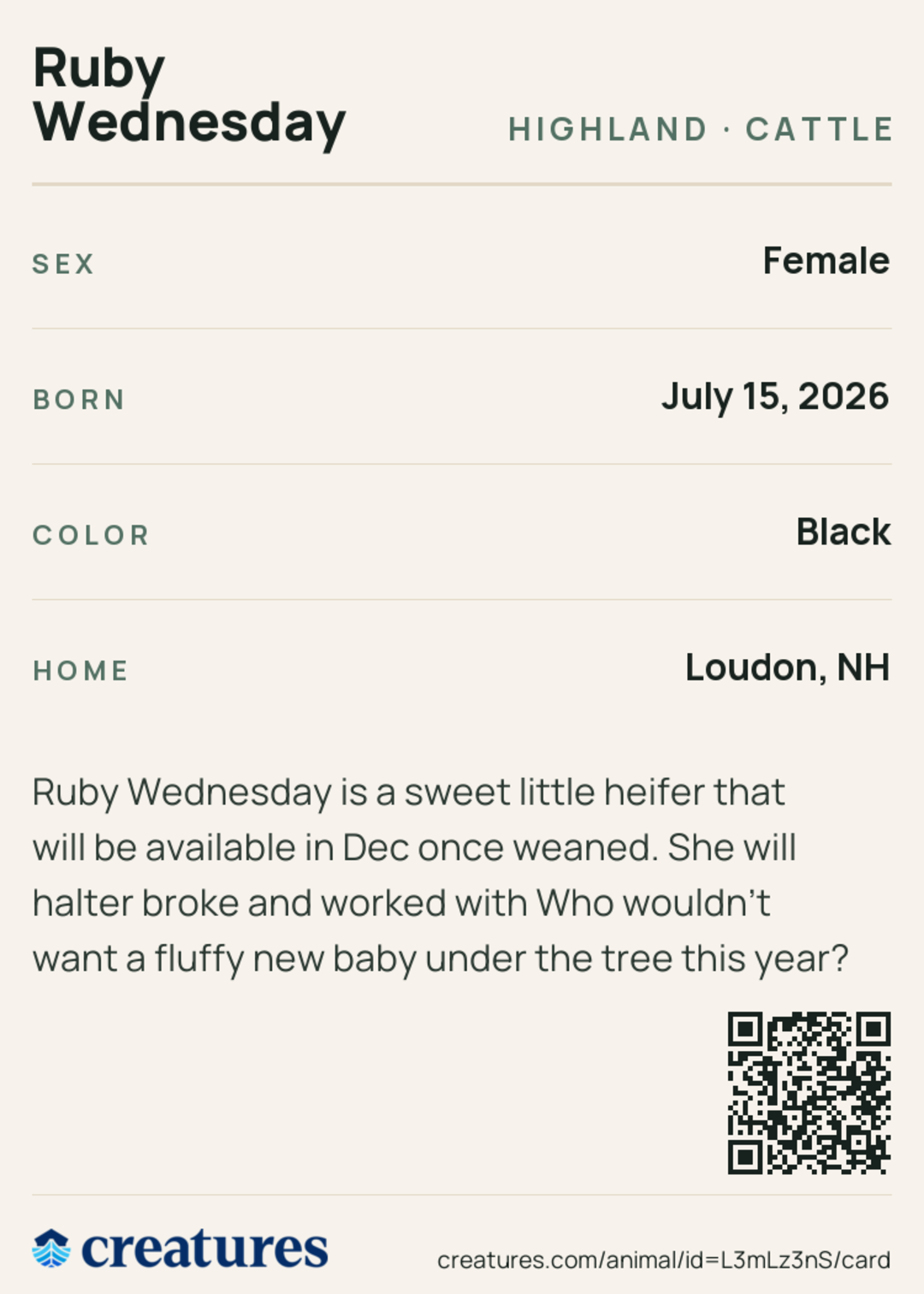 Ruby Wednesday Creature Card back