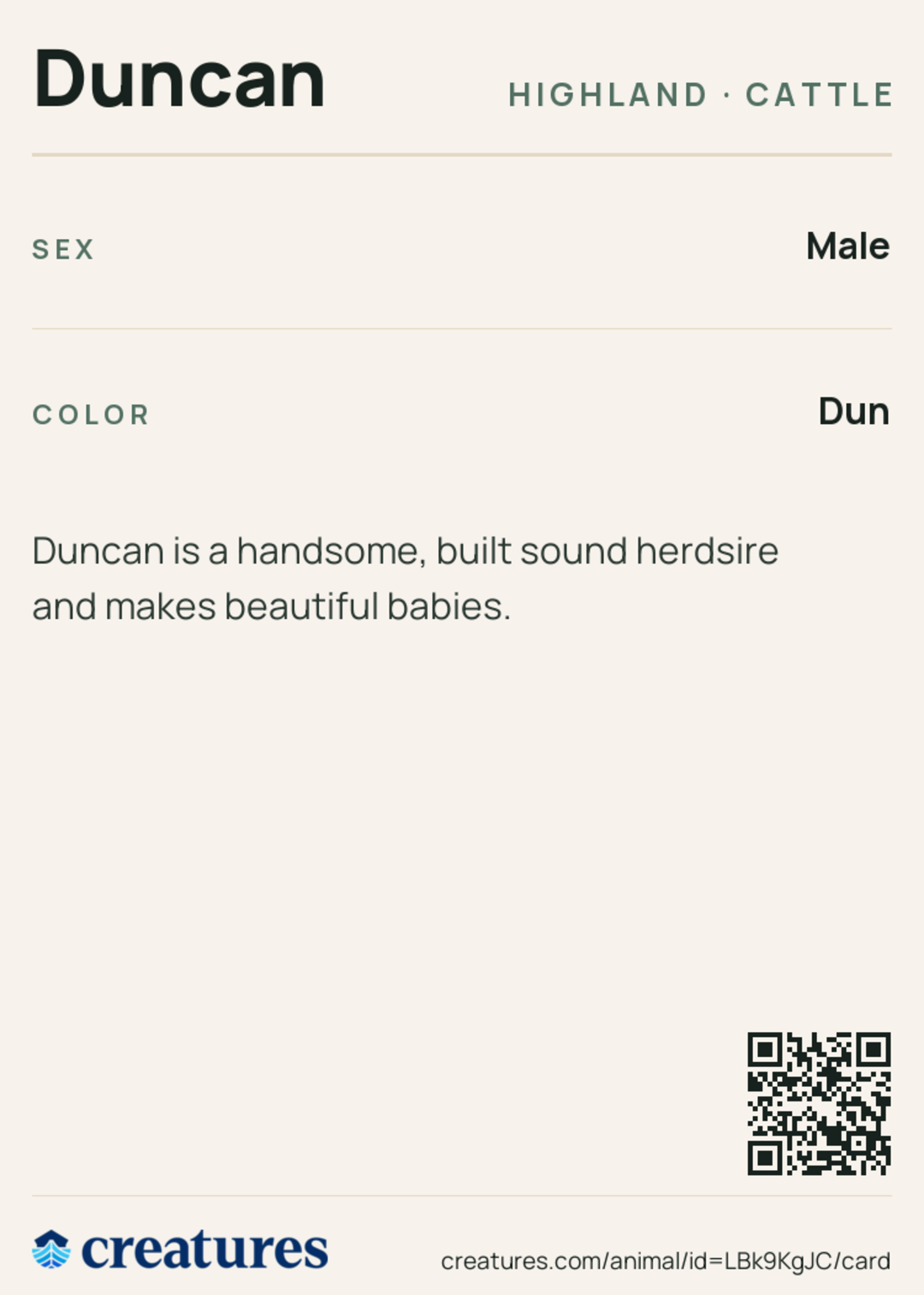 Duncan Creature Card back