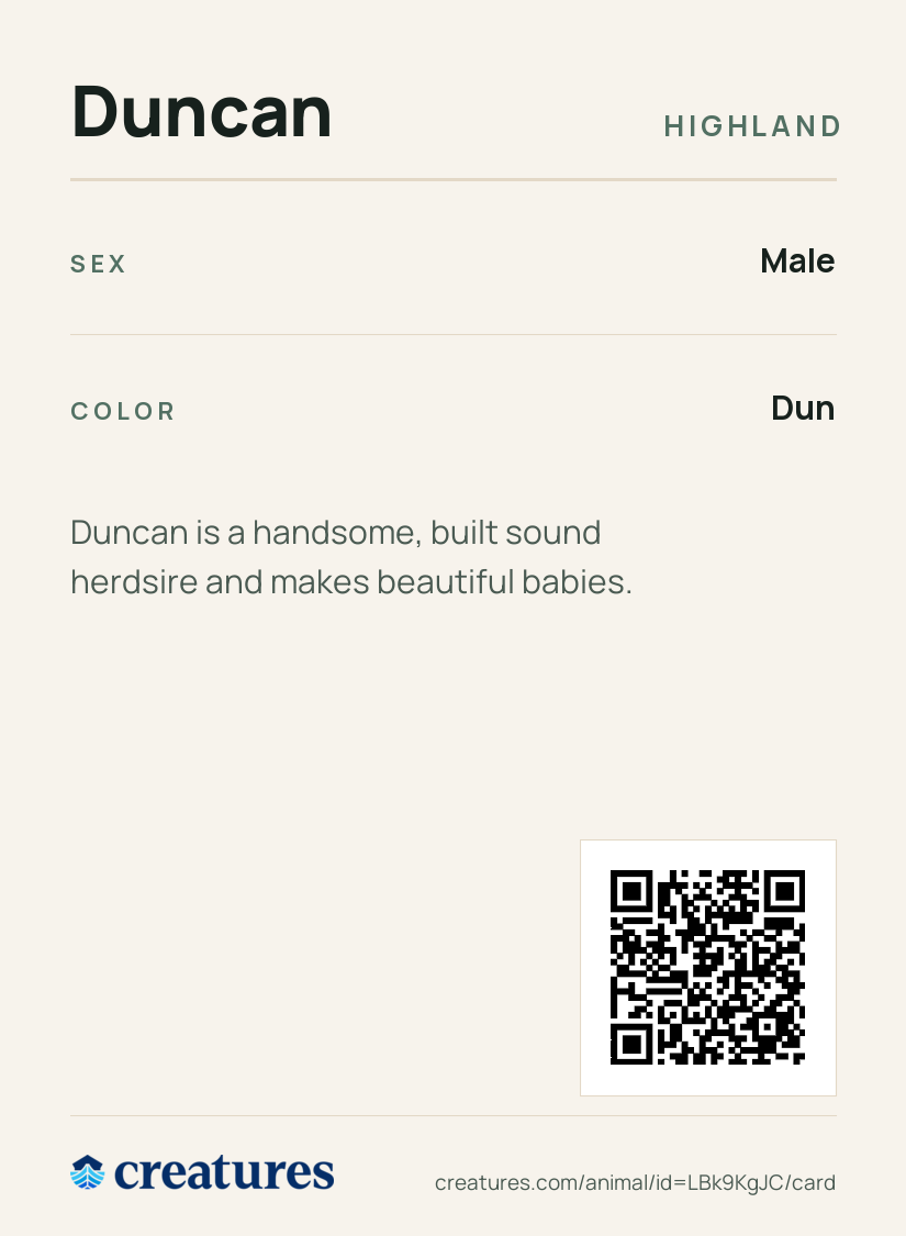 Duncan Creature Card back