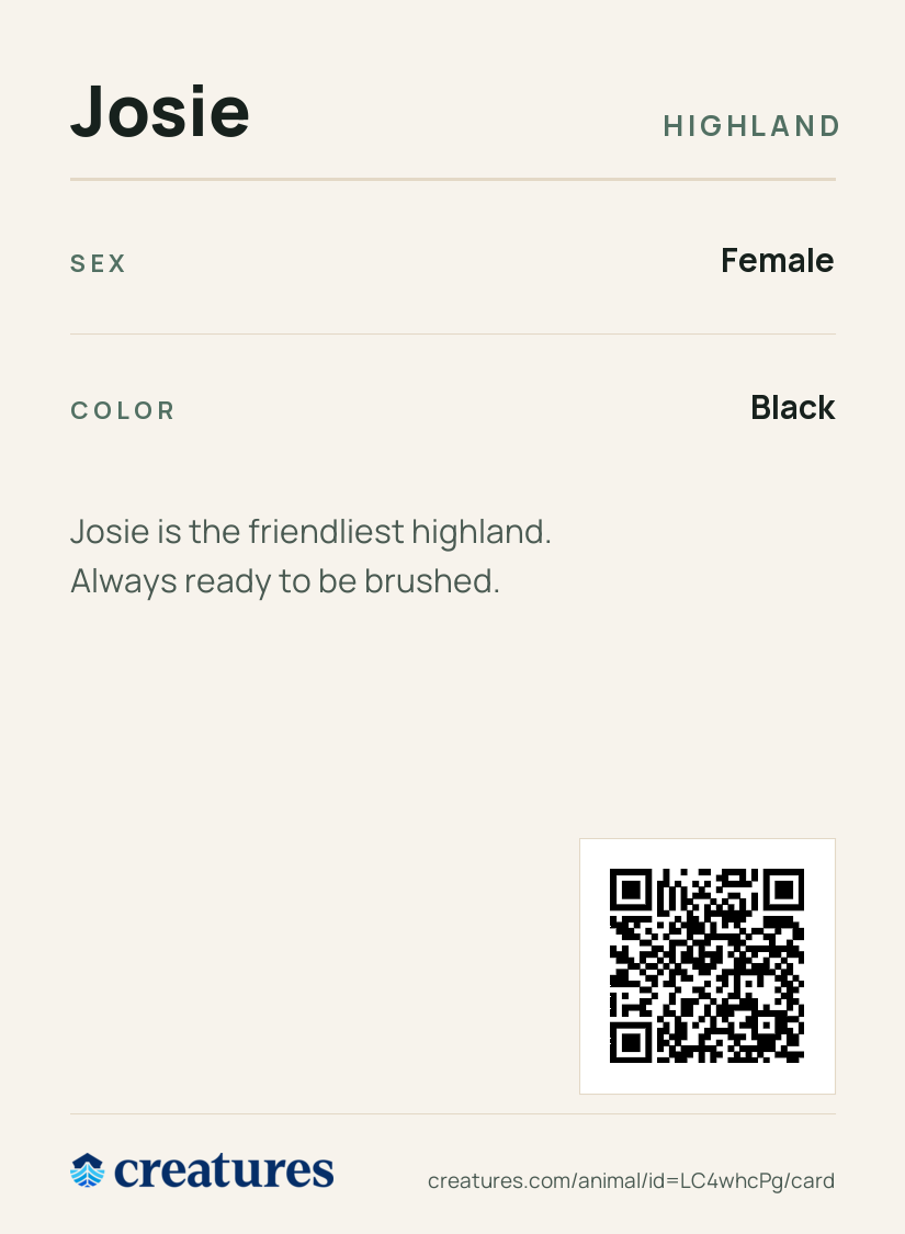 Josie Creature Card back