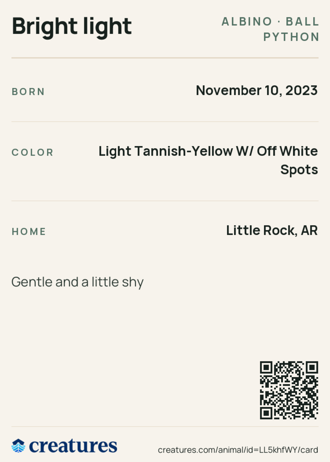 Bright light Creature Card back