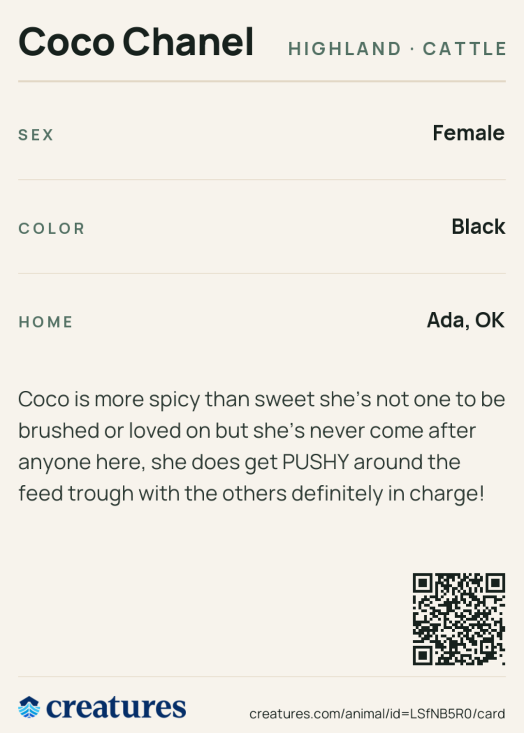 Coco Chanel Creature Card back