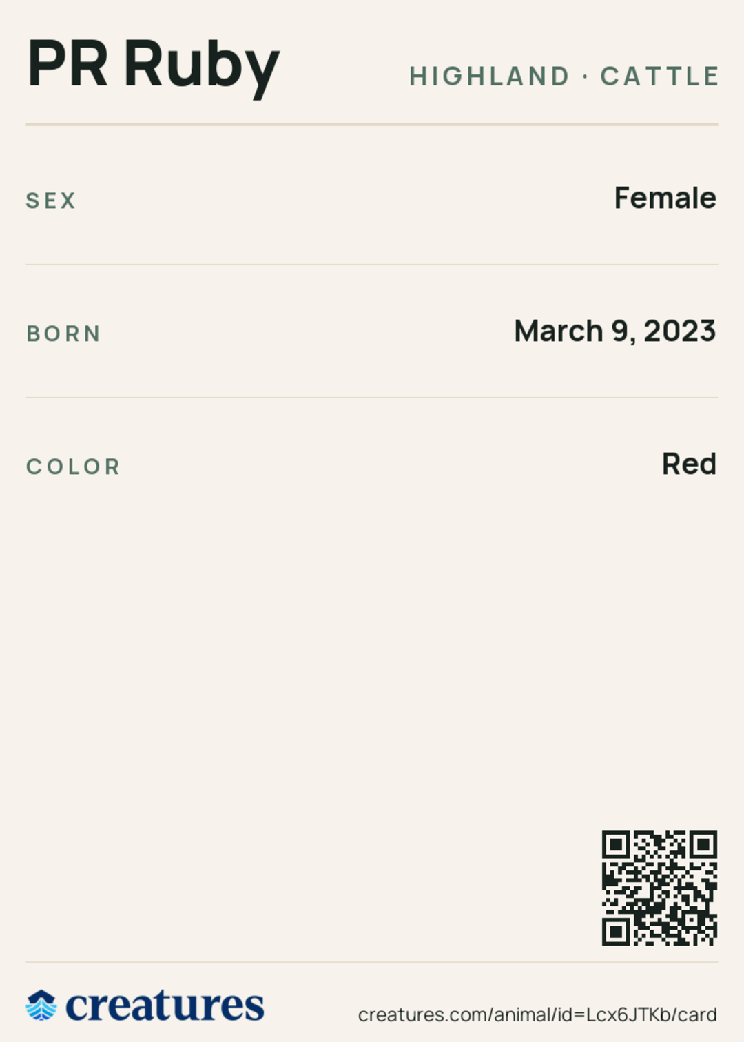 PR Ruby Creature Card back