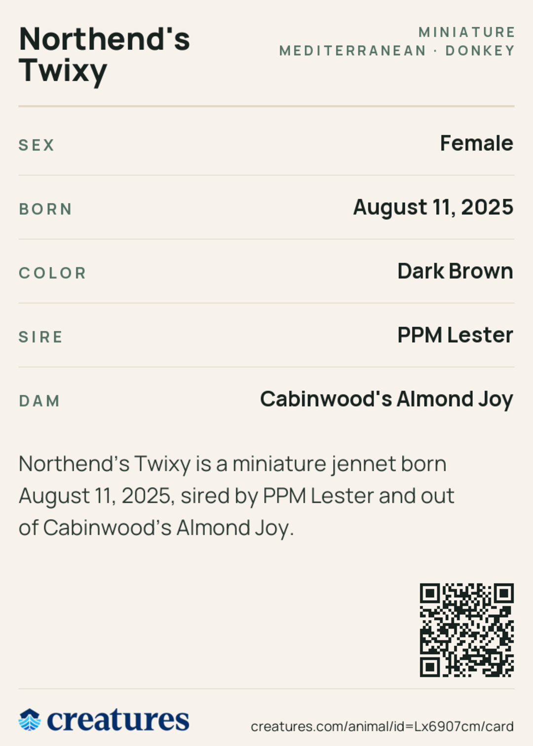 Northend's Twixy Creature Card back