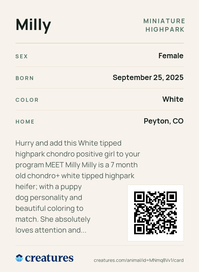 Milly Creature Card back