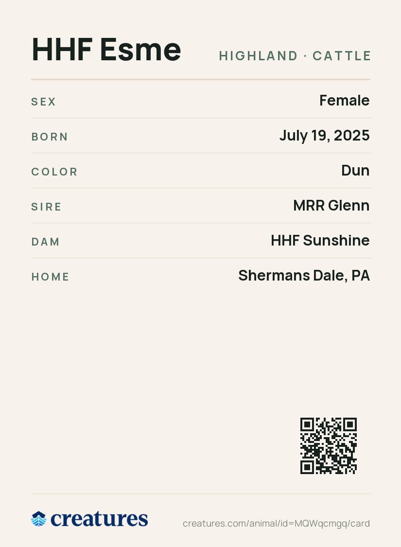 HHF Esme Creature Card back