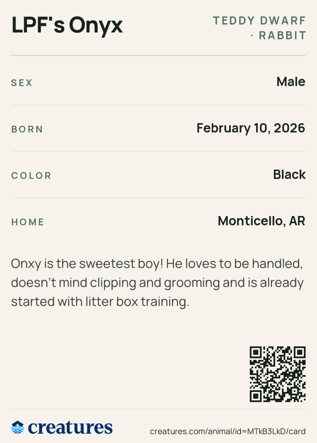 LPF's Onyx Creature Card back