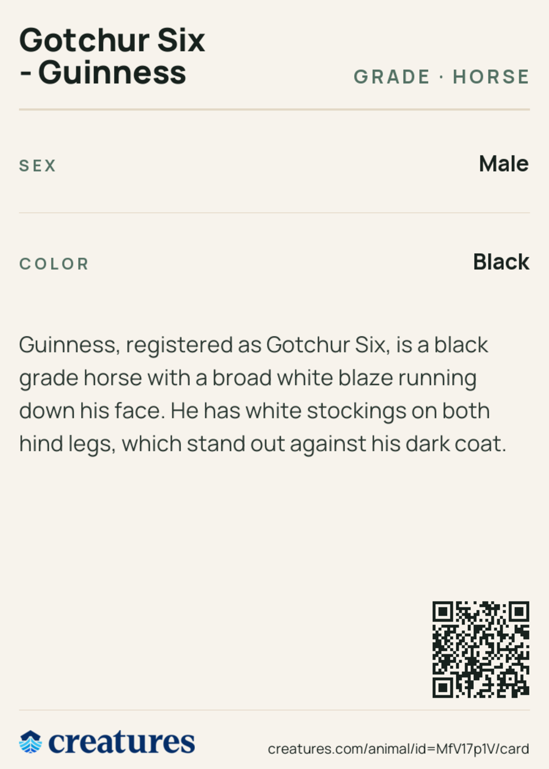 Gotchur Six - Guinness Creature Card back