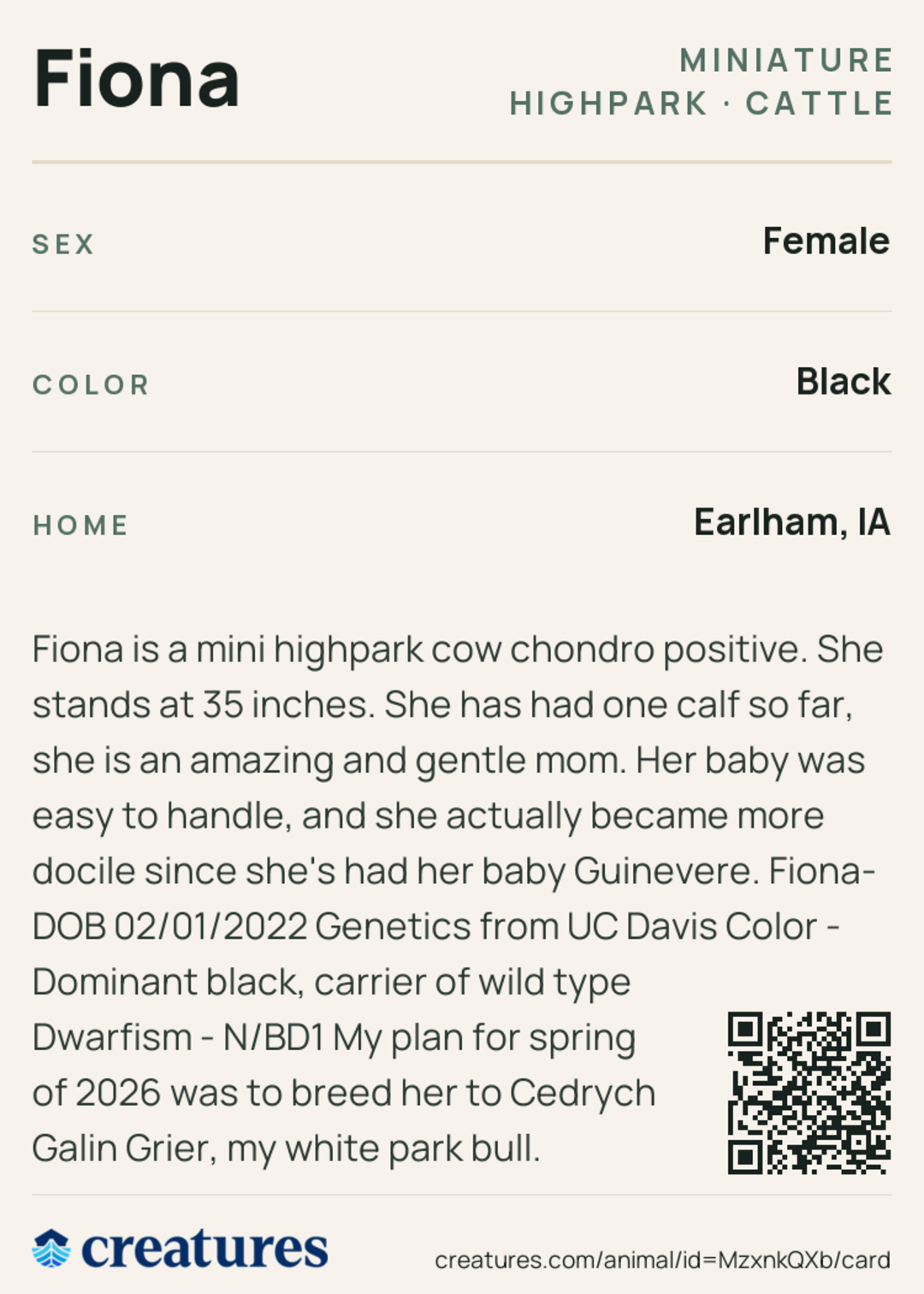 Fiona Creature Card back