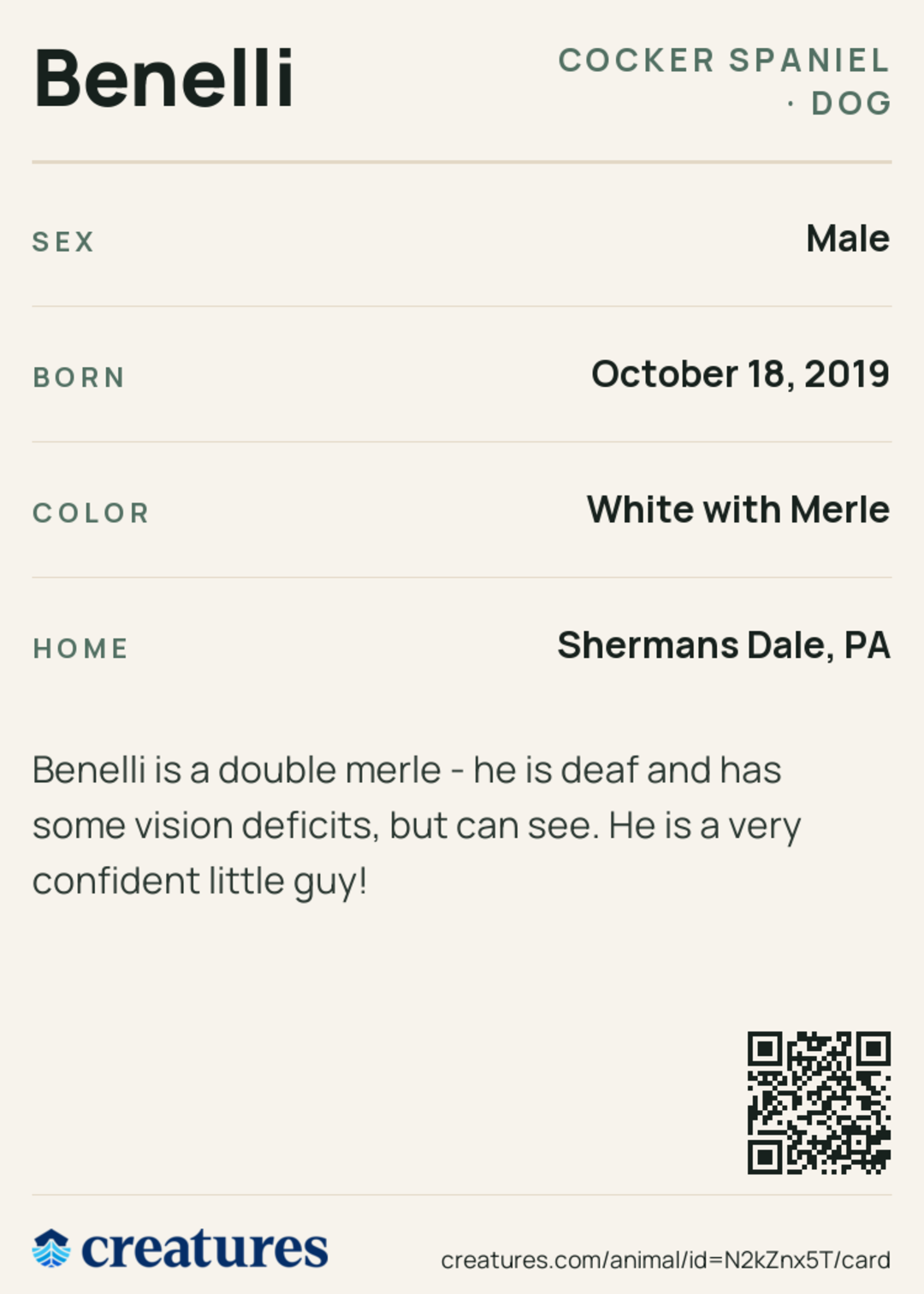 Benelli Creature Card back