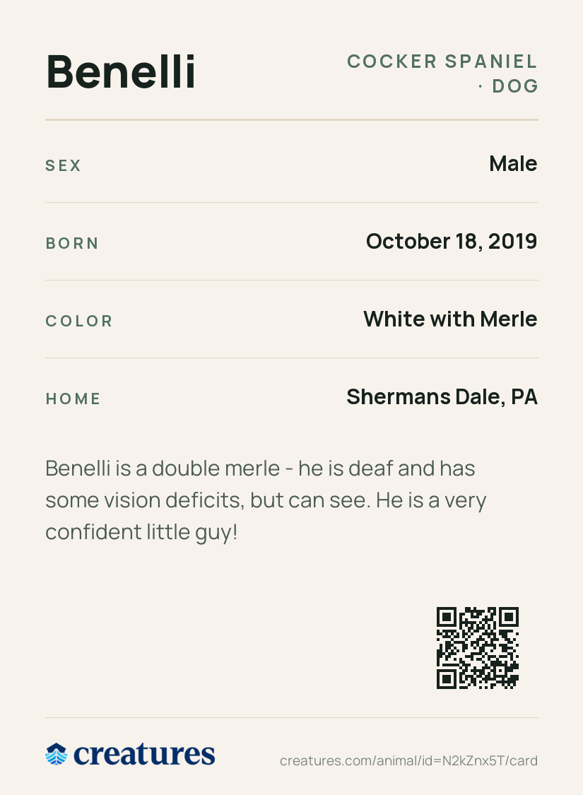 Benelli Creature Card back