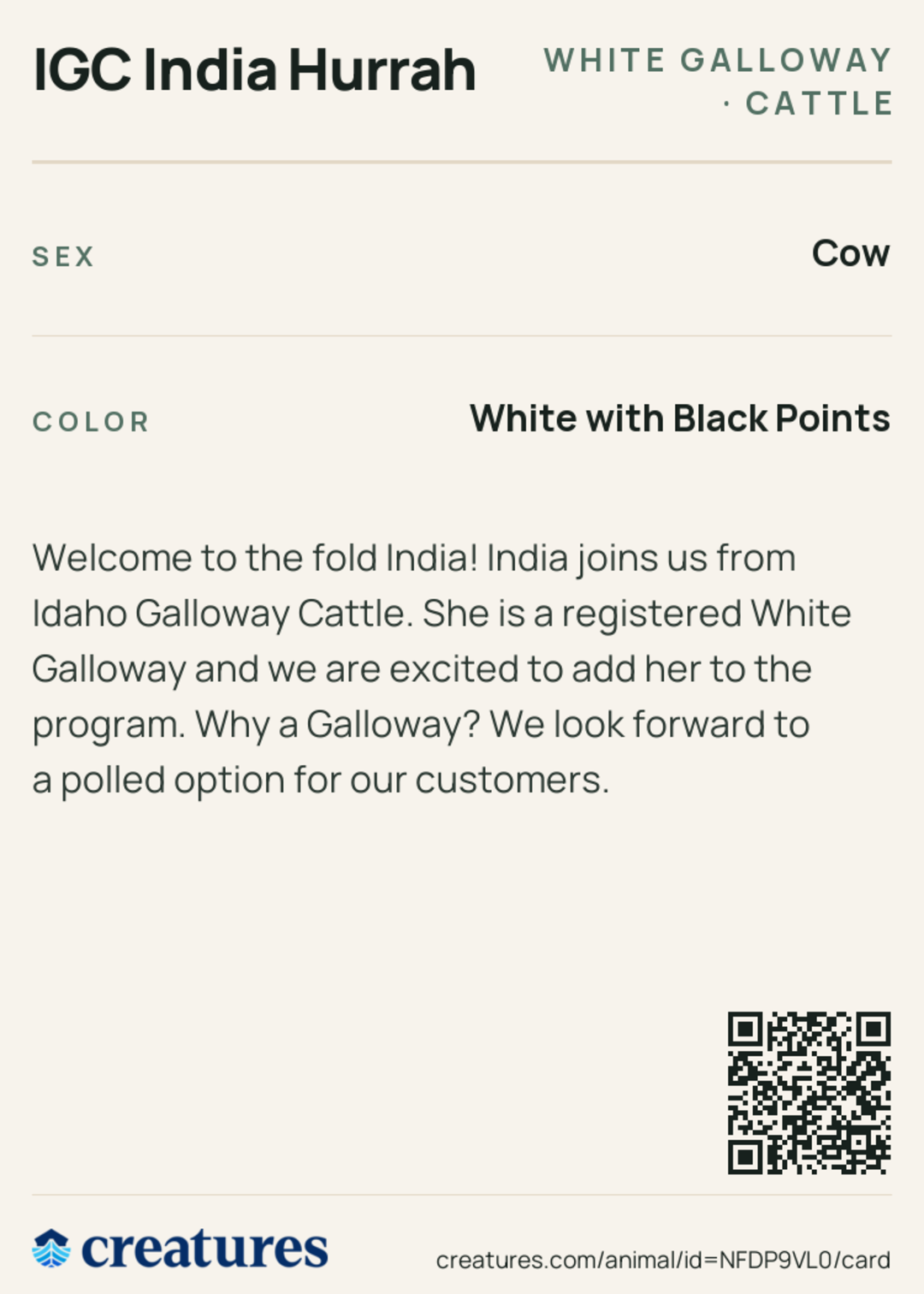 IGC India Hurrah Creature Card back