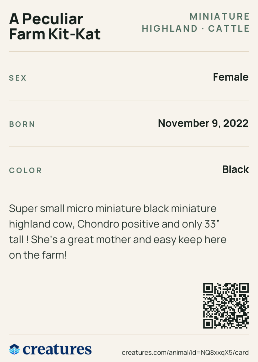 A Peculiar Farm Kit-Kat Creature Card back