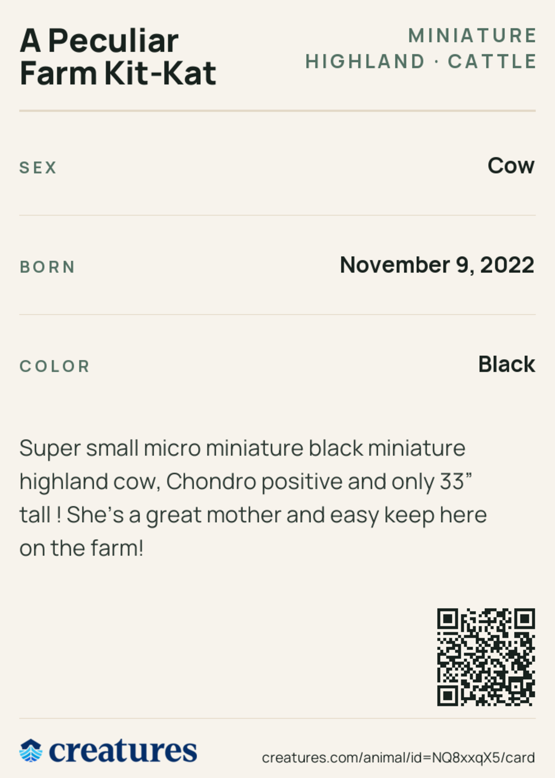 A Peculiar Farm Kit-Kat Creature Card back