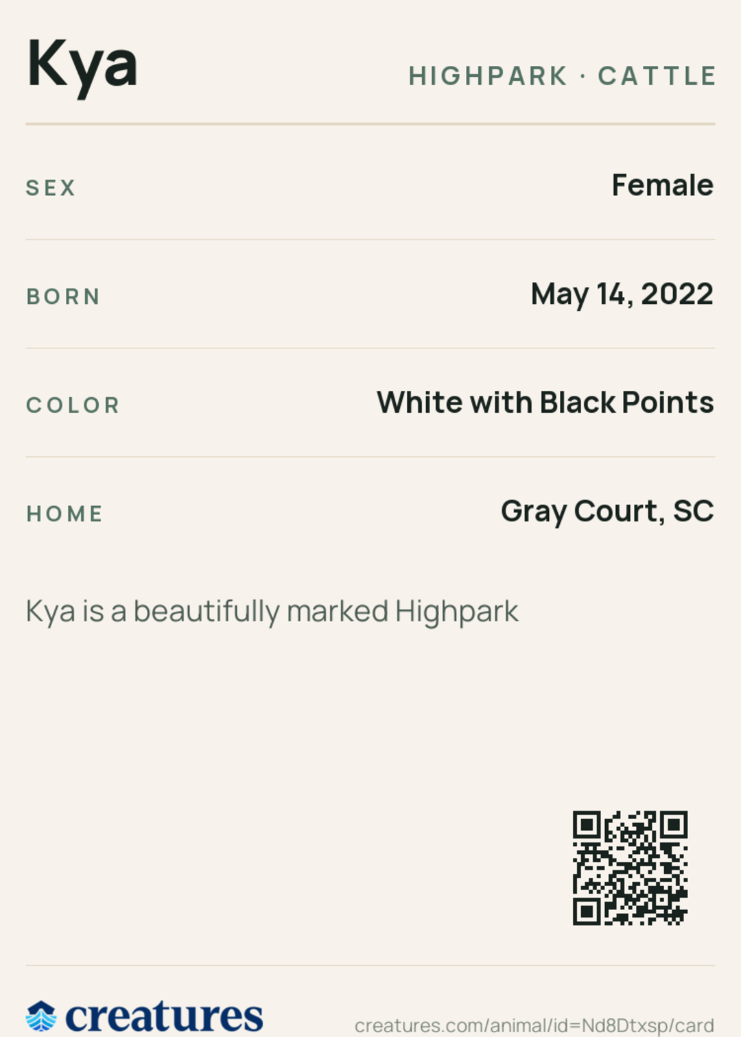 Kya Creature Card back