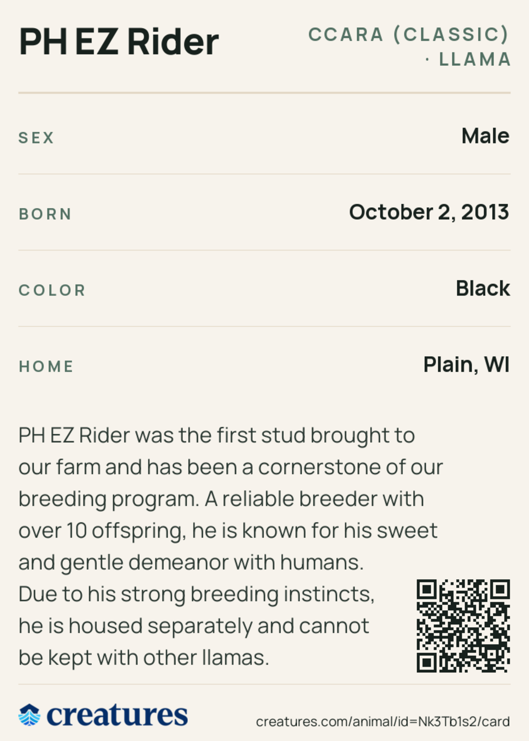 PH EZ Rider Creature Card back