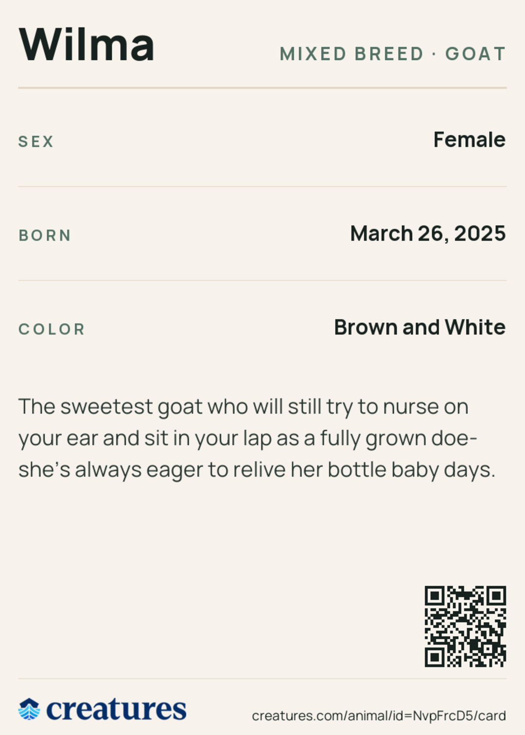 Wilma Creature Card back